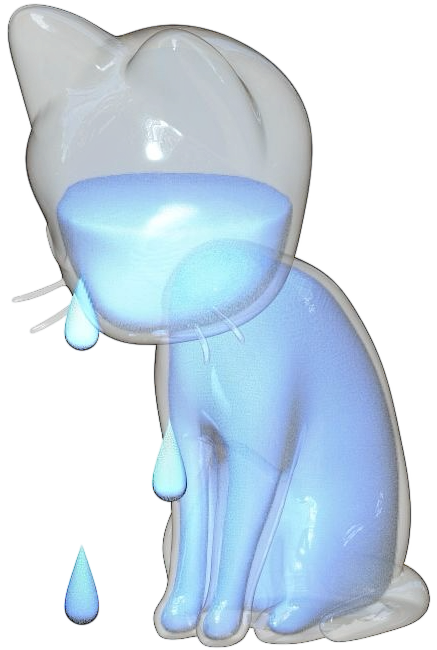 a glass cat crying